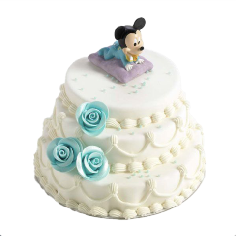 Geboortetaart met beeldje Mickey of Minnie Mouse